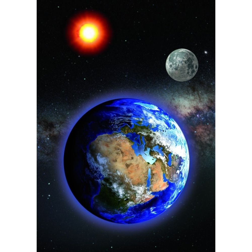 3D pohlednice - Země, měsíc, slunce